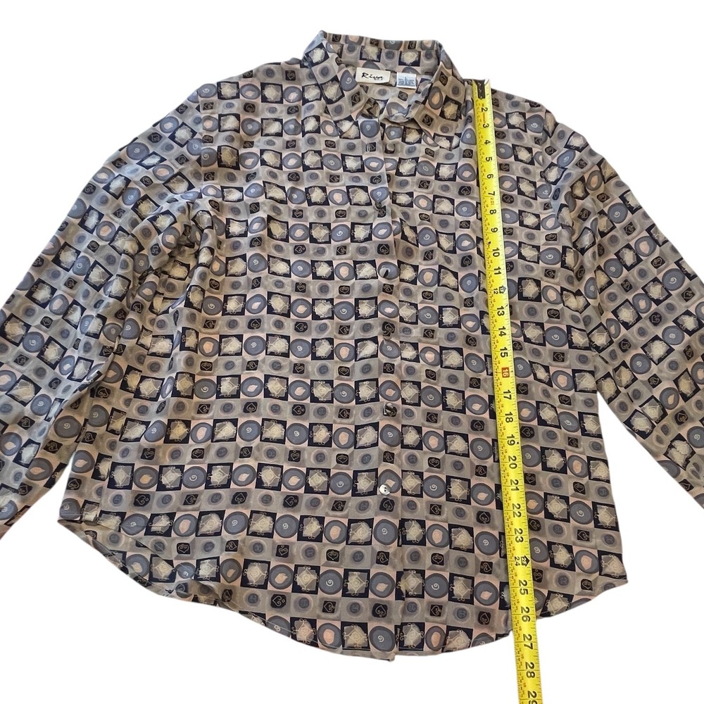 Riva Women's Button Up Long Sleeve Silk Shirt Size Large Retro All Over Print‎ - Picture 4 of 10